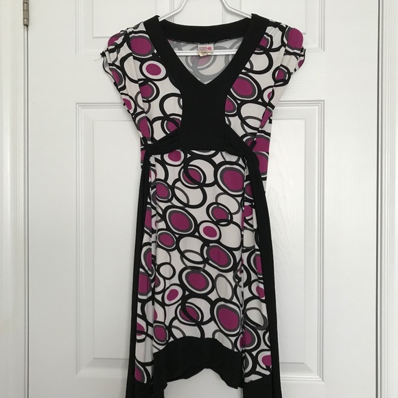 Jessie Girl Purple White Polka Dot Dress Size 14 Black With Tie Back Bow V Neck - Picture 1 of 7